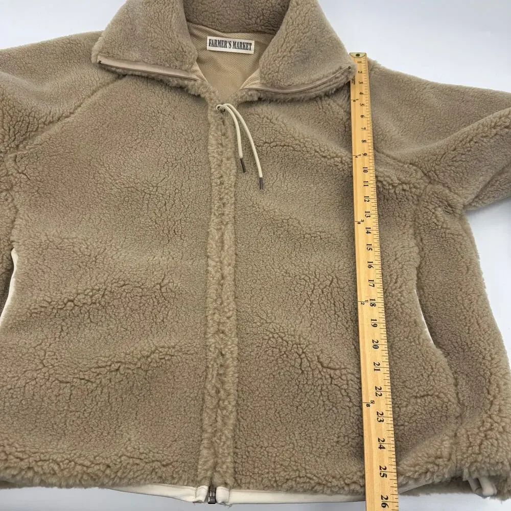 FARMER'S MARKET Mens Fleece Full Zip Jacket Size M Oversized Boxy Cotton Linen